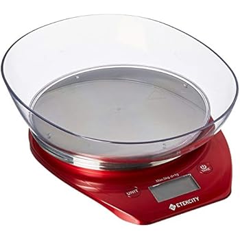 Etekcity Food Kitchen Scale Digital Weight Grams and Oz, Removalble Bowl for Cooking and Baking, Red/Stainless Steel