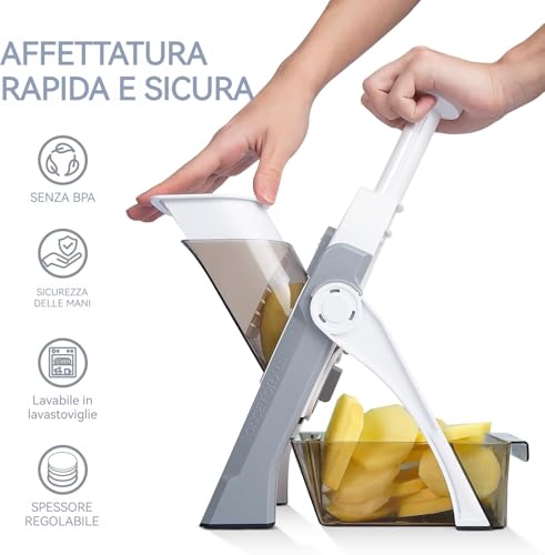 Depets 5 in 1 Mandolin Vertical, Safe Mandolin Chopper, Food Slicer, Slicer, Cuts into Strips, Julienne and Cubes, Adjustable Thickness from 1-8mm