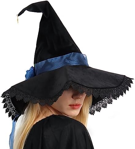 Sombrero De Bruja Grande Para Mujer Y Hombre – Ala Ancha De Encaje, Ligero, Para Halloween, Cosplay, Carnaval Y Fiestas Temáticas