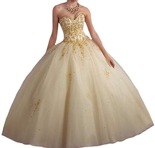 Vnaix Bridals Lace With Tulle Gold Red Sweet 16 Prom Quinceanera Dress