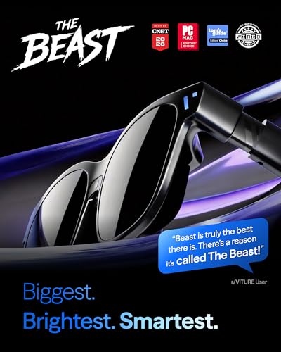 VITURE Beast XR/AR Glasses: Biggest. Brightest. Smartest. 174" 1200p 58° FOV, Built-in VisionPair™ 3DoF, Dynamic Dimming, Harman Audio, for iPhone, Android, Mac, PC, Switch 2