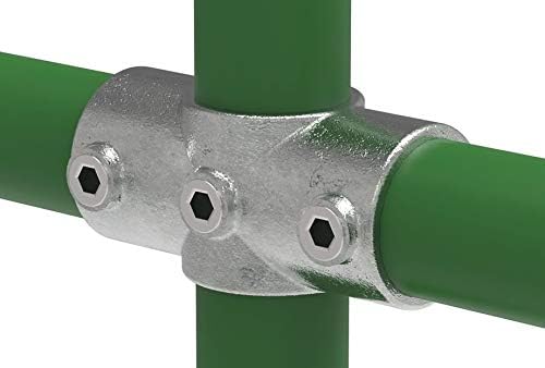 Fenau Cross-piece/cross connector (pipe connector) 90 degrees (1 x passage diameter 48.3 mm/2 x outlet diameter 42.4 mm), cross piece through, malleable cast iron, hot-dip galvanised, incl. screws.