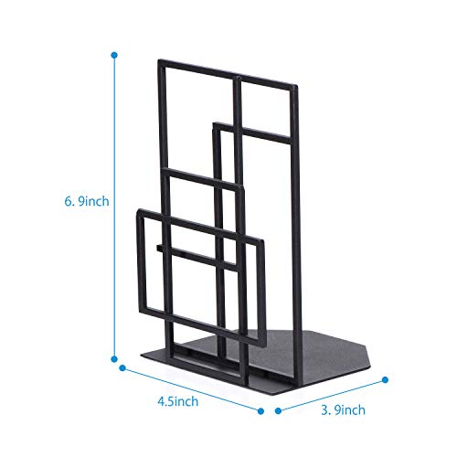 RooLee Decorative Kid's Book Ends Heavy Duty, Black Metal Bookends Supports for Shelves, Unique Window Lattice Design