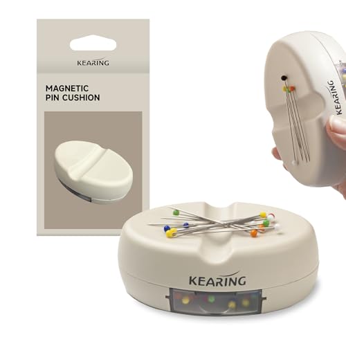 KEARING Magnetic Pin Cushion with Storage Drawer - Strong Magnet Pin Holder for Sewing - Beige Pincushion Caddy Organizer for Quilting Pins, Paper Clips, Screws - Sewing Accessories