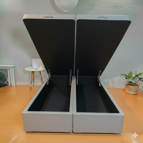 Cama Box Baú Queen Bipartido 79, Blindado, Pistão á Gás, Pés de Madeira (Corino, Cinza)