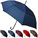 60MPH Windproof Large Strong Umbrella for Rain and Wind - Heavy Duty StormDefender City - Best for Vented Double Canopy - Auto - Solid Wood Hook Handle - Golf - Navy Blue