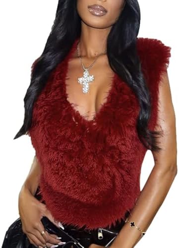 Amazon.com: Women Faux Fur Crop Top Spaghetti Strap Tube Top Rave