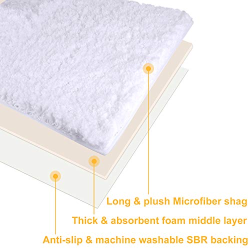 SHEEPPING 20" X 32"Shaggy Bath Rug, Door Mat, Efficient Water Absorption, Thick, Anti-Slip and Plush Bath Mat for Bathroom, Living Room and Laundry Roomï¼ˆWhiteï¼‰