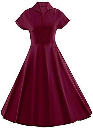 Artkingdome 50s 60s Heburn Simlple Shirt POLO Collar Dress