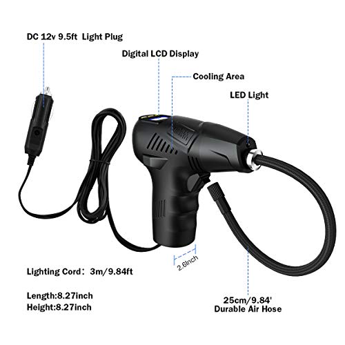 Manfiter Tire Inflator with Tire Gauge Pressure, Portable Air Compressor Pump, Hand Held 12V Digital Universal Tire Pump, 120 PSI LCD Display Fast Inflating for Car,Truck, Motorcycle, Bike,Ball
