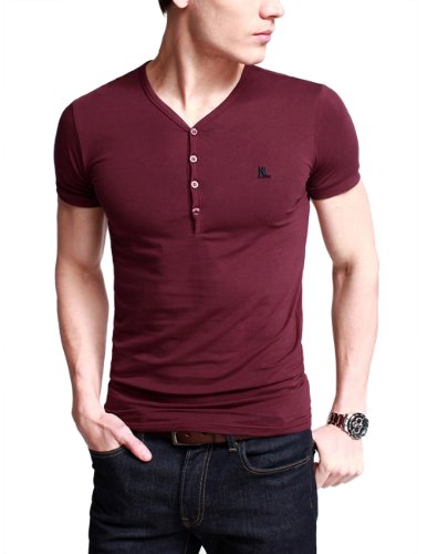Match K|G Mens Cotton Tee Shirts Henley Shirts(US L (Tag size 2XL),204 Wine red)