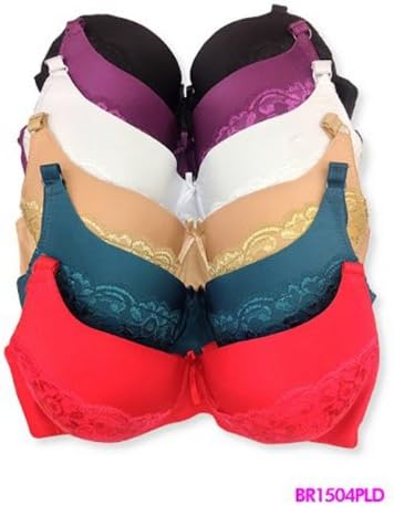 247 Frenzy Women's Full Cup Lower Lace Bra - D Cups Only (6 Pack)