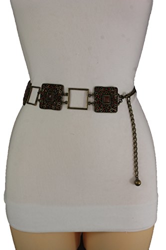 TFJ Women Fashion Bohemian Belt Hip Waist Vintage Gold Metal Charms Brown Beads S M L