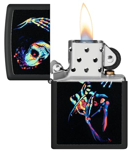Zippo Sturmfeuerzeug – UV Skeleton, Black Matte, Black Light – Refillable – Wire-resistant – Wind Resistant Design – Gift Box – Made in USA