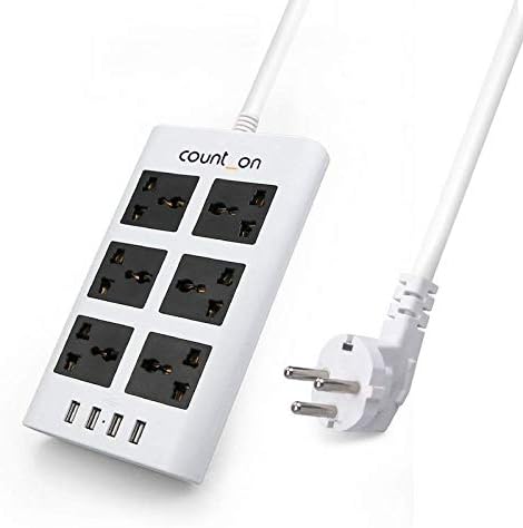 Count On Power Strip Extension Board with Surge & Spike Protector, 6 Universal Multiplug Sockets, 4 USB ports, Individual Switches, 2 mtrs long cable