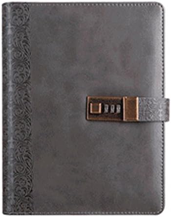 Yakri A5 Password Notebook Vintage Spiral Binder Leather Diary Notebook With Combination Lock TPN088 (Grey)