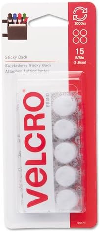 Sticky-Back Hook and Loop Dot Fasteners on Strips, 5/8 dia., White, 15 Sets/Pack, Sold as 1 Package, 15 Set per Package