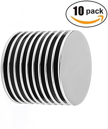 Neodymium Disc Magnets N50 1.26”D x 0.06”H, Pack of 10 Super Strong Rare Earth Magnets. Ideal for Fridge Magnets, DIY Tasks, Building, Scientific Projects, Crafts, Art, and Office Magnets