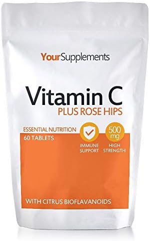 Vitamin C 500mg | 60 Tablets | with Rosehip & Bioflavonoids | High Strength Immune Support | Vegan Friendly by Your Supplements