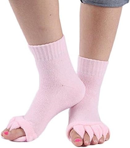 1 Pair Pink Yoga GYM Massage Five Toe Separator Socks Foot Alignment Pain Relief Half Toe Socks Toe Spacer Stretcher Sports Socks by SamGreatWorld