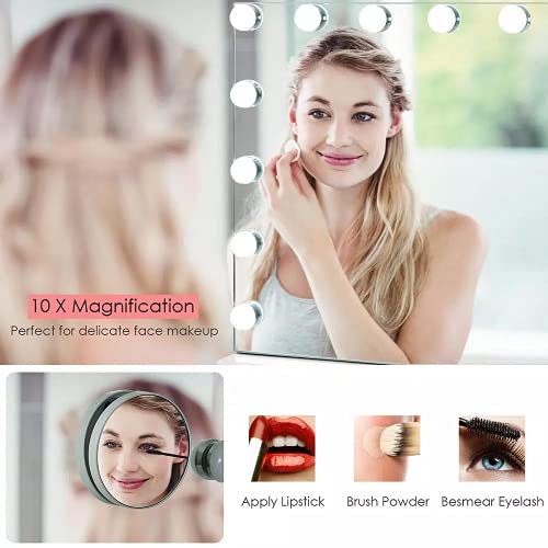 Kottova Vanity Mirror Makeup Mirror with Ligths- Hollywood Lighted Mirror with15 pcs LED ,3 Color Lighting Modes Tabletop or Wallmount Vanity Slim Mirror with USB Charging Port,White