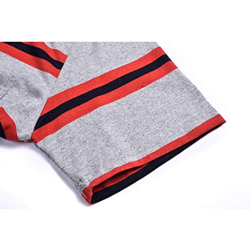 Dry fit Polo Shirts for Men Short Sleeve Regular Fit Striped Polo Shirt with Pocket Mens Casual Summer 2019 Red - Thumbnail 4