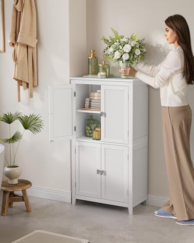 VASAGLE Armário para Banheiro, Armário de Cozinha Independente, com 4 Portas, Prateleiras Ajustáveis, 30 x 60 x 110 cm, Branco BRBBC552P31V1