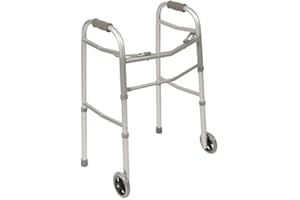 PCP Dual Release Standard Walker, Lightweight Adjustable Height, Double Folding, Wheels, Junior Size
