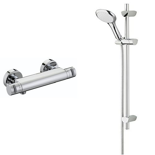 Bristan AR2 SHXVOFF C Artisan Thermostatic Bar Shower Valve and Fast Fit Connections with Bristan EVC KIT01 2M C EVO Shower Kit with Rub Clean Handset