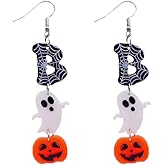Halloween Acrylic Earrings Witch Bat Ghost Pumpkin Earrings Scary Funny Halloween Earrings Cosplay Party Supplies Favors Gifts for Women