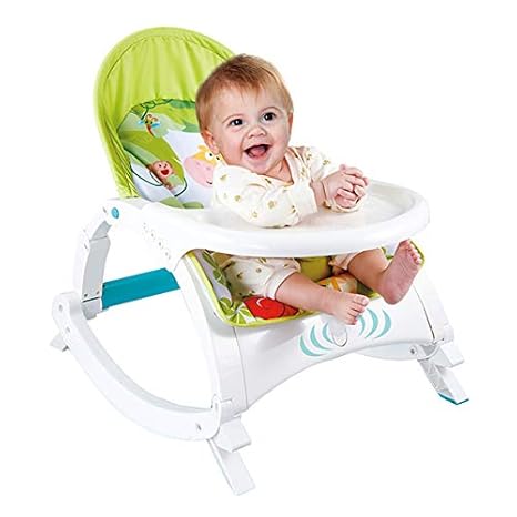 Baby Bucket Newborn to Toddler Rocker Cum Reclining Chair | Dinner Table Baby Activity Centre with Removable Tray & Soothing Vibrations and Music [Green Animal Printed]