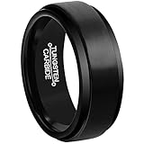 MNH Men Wedding Black Tungsten Ring 8mm Matte Finish Beveled Polished Edge Comfort Fit