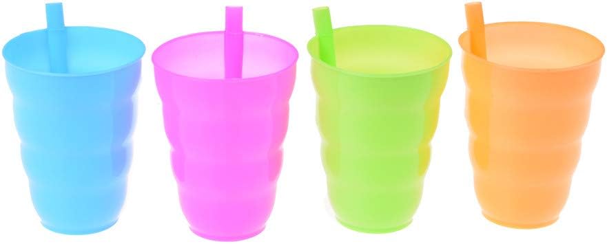 Sip Cup with Built in Straw 4 Color Infant Baby Sip Cup with Built in Straw Mug Drink Solid Feeding Purple Blue Green Orange (8 Pcs)