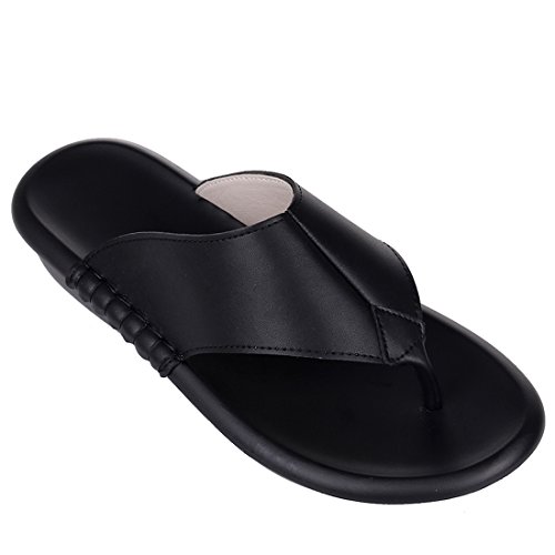 Women's Leather Thong Flip Flop Wedge Sandals - Thumbnail 2