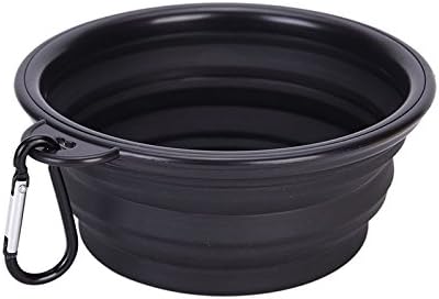 New Collapsible Pet Cat Dog Dish Water Feeder Silicone Travel Feeding Bowl Free Carabiner Black Color