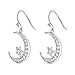 Sterling Silver Round Cubic Zirconia Crescent Moon & Star Dangle Earrings Star Jewelry for Women Mom