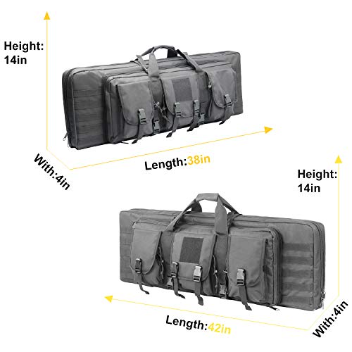 XWLSPORT AK47/AR16 Tactical Rifle Case Double Carbine Bag Outdoor Molle Deluxe Double Rifle Gun Bag Padded Long Gun Case & Rifle Storage Backpack(2 Sizes and 6 Colors to chooese from) (Grey, 42inch)