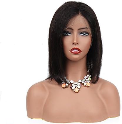 Short Human Hair Full Lace Wigs with Baby Hair Natural Color Brazilian Glueless Lace Wigs for Black Women 130 Density Straight Bob Side Part (8", 130 Density Full Lace Wig)