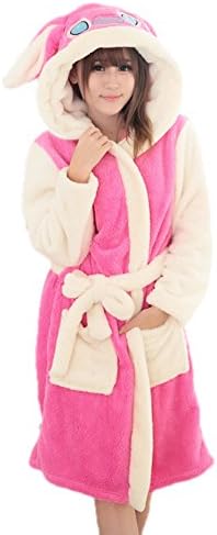 Rosebelles Flannel Hooded Bathrobe Unisex Nightgown 2016 Cartoon RobePink Stitch L