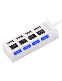 Enterest 4 puertos y 7 puertos USB 2.0 Hub alta velocidad 1,97 pies USB Cable de datos cada puerto USB LED diseño 5 V Power Portable Data Hub Diseño de tira Ligera USB Cargador Hub, Blanco