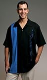 Mens Retro Bowling Shirt, BIG TALL All sizes available, Royal Blue on Black