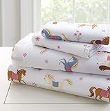 Wildkin Microfiber Toddler Sheet Set, Includes Top Sheet, Fitted Sheet, and Pillow Case, Bold Patterns Coordinate with Other Room Décor, Olive Kids Design – Horses