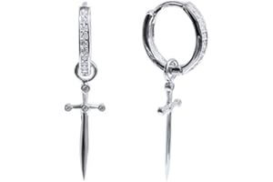 NEWZENRO Dagger Hoop Cuff Earrings S925 Sterling Silver Cubic Zirconia Hypoallergenic Cartilage Earrings Huggie Ear Piercing Sword Small Dangle Drop for Women Bff Stylish Jewelry