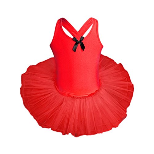 Besde Kids Toddler Girls Gauze Leotards Ballet Bodysuit Dancewear Dress Clothes Outfits (Red, 5T)