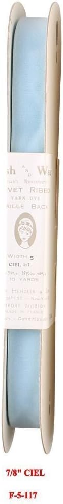 10 Yards Velvet Ribbon Fabric Vintage Taffeta Back Made in France (5/8", Ciel Blue)