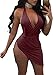 TOB Women's Sexy Halter Backless V Neck Side Slit Mini Club Dress