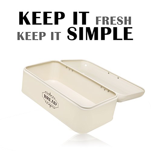 AllGreen Vintage Bread-Box Container for Kitchen Decor Stainless Steel Metal Bread Bins Retro Cream for Kitchen Counter Dry Food Storage, Including Free Butter Dish, and Serving eBook Store Bread Loaf