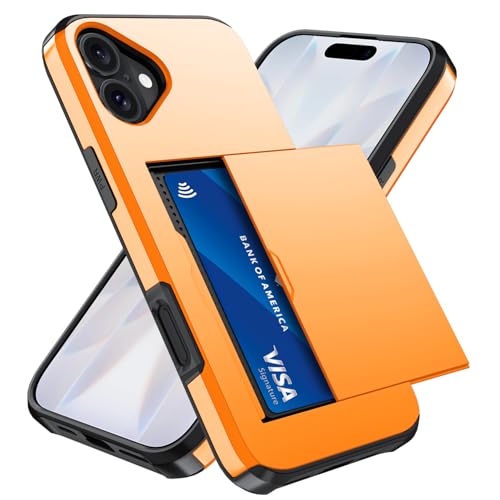 Qinmay Compatible with iPhone 17 Case Wallet,Built-in Card Holder, Heavy Duty Protective Dual Layer Shockproof Hidden Card Slot Slim Wallet Phone Cover for iPhone 17 ,Orange at Amazon