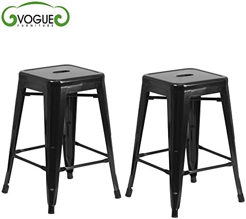 30" High Barstools Backless Black Metal barstool Indoor-oudoor Counter Height Stool with Square Seat, Set of 2
