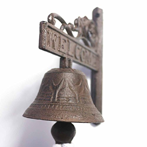 KiaoTime Vintage Rustic Cast Iron WELCOME Sign Ring Bell Country Farmhouse Wall Decor Door Bell Antique style Dinner Bell Decorative Welcome Wall Plaque Yard Sign